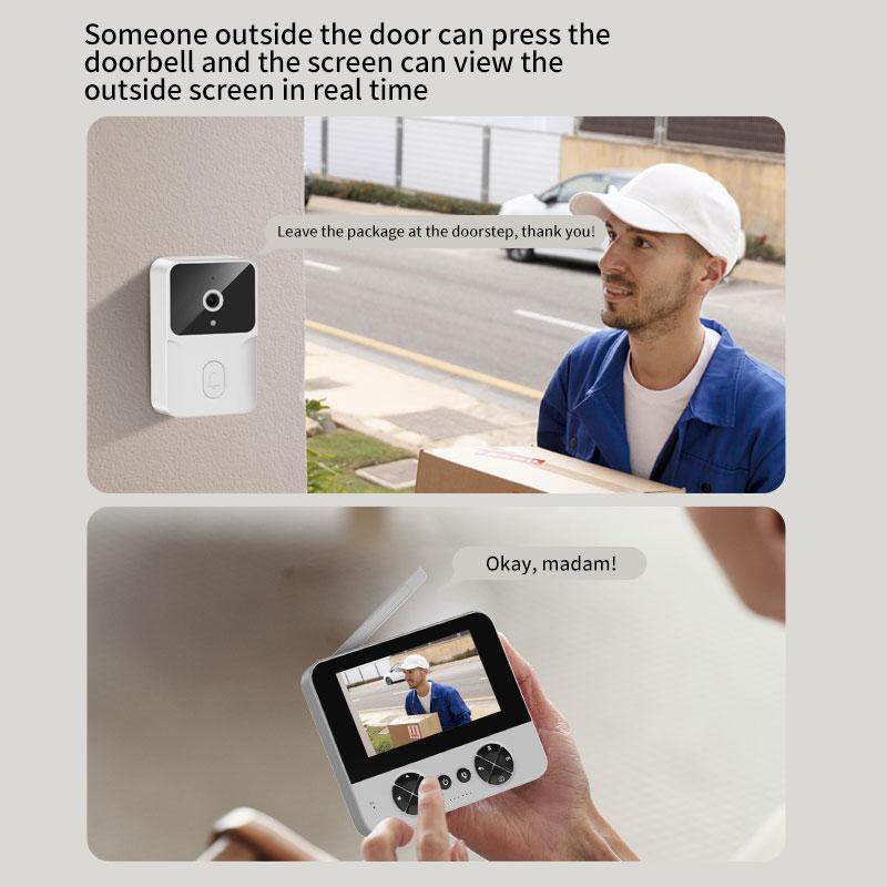 4.3 "Upgraded two-way wake-up infrared night vision video doorbell can be installed with indoor and outdoor electronic doorbells