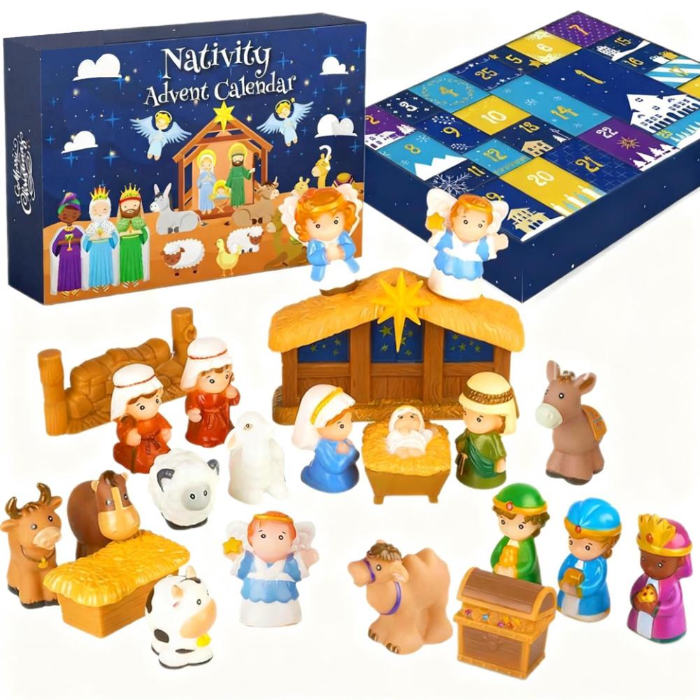 Christmas Advent Calendar Miniature Nativity Figurine Set Nativity Playset, 24 Days Christmas Countdown Calendar
