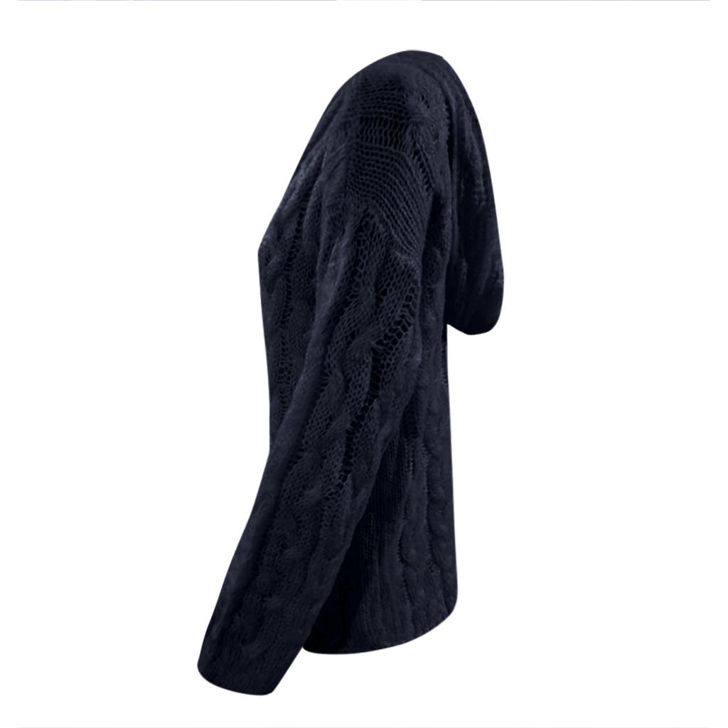 Women Fashion Loose Large Size Solid Color Hood Long Sleeves Sweater Tops