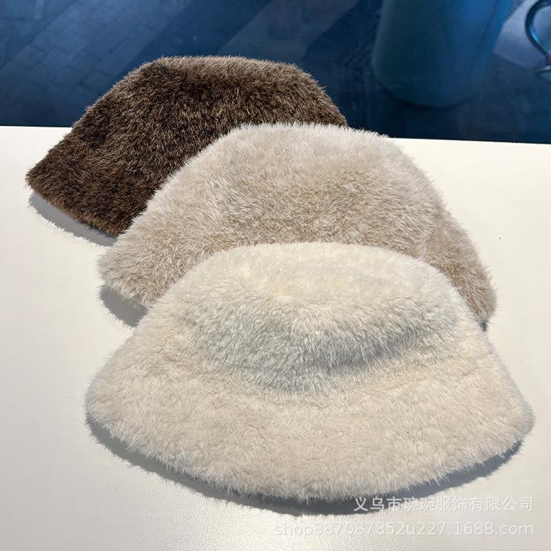 Autumn and winter solid color plush fisherman hat children popular simple bucket hat students big head circumference show washbasin hat