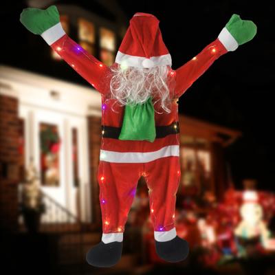 Plush Santa Claus Costume Hanging with LED Light Fluffy Hanging Santa Claus Decoration for Roof Porch Balcony Window Door Decor