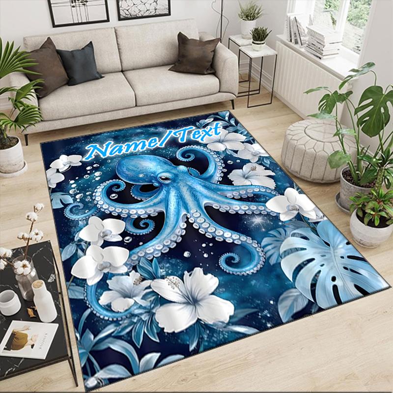 1PC Custom Name Oceanic Octopus Fantasy Theme Floor Mat Ideal for Living Room, Game Rooms, Office, Bedroom,Floor Mat Playful Design