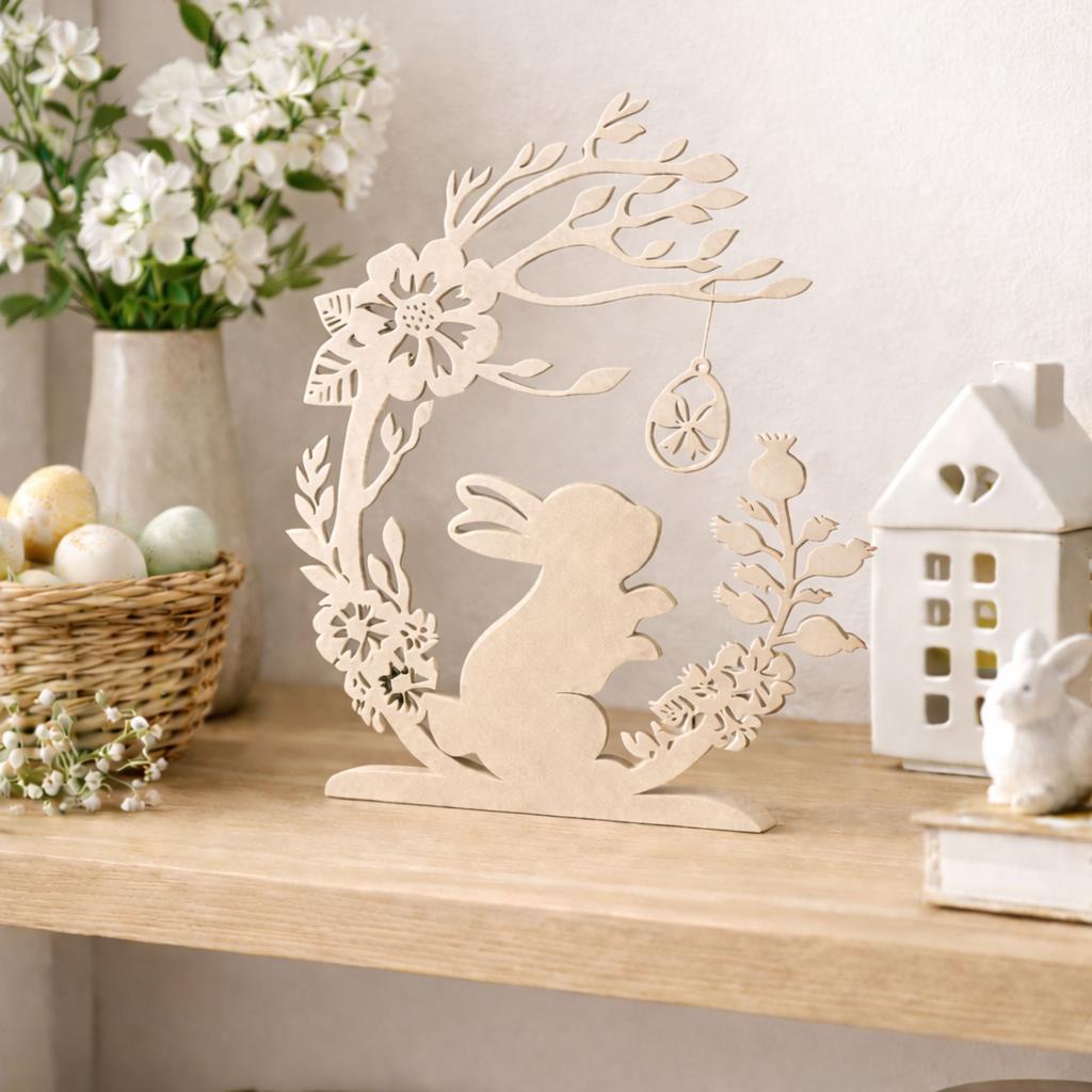Easter Decoration Bunny Under the Arch with an Easter Egg, Beige