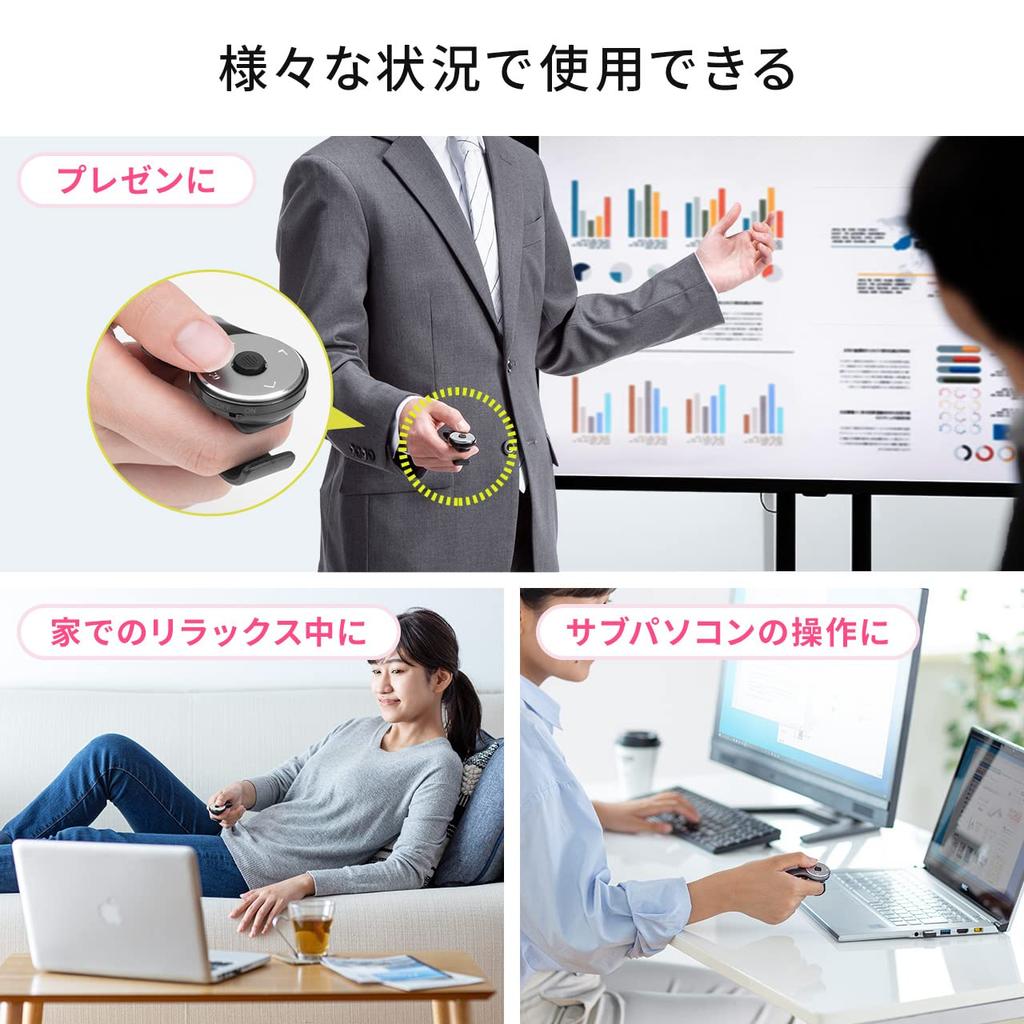 E-Supply Wireless Ring Mouse, 5 Buttons, Drag & Drop Support, Rechargeable, USB-A Connector, for Presentations, PowerPoint, and Keynote, Black