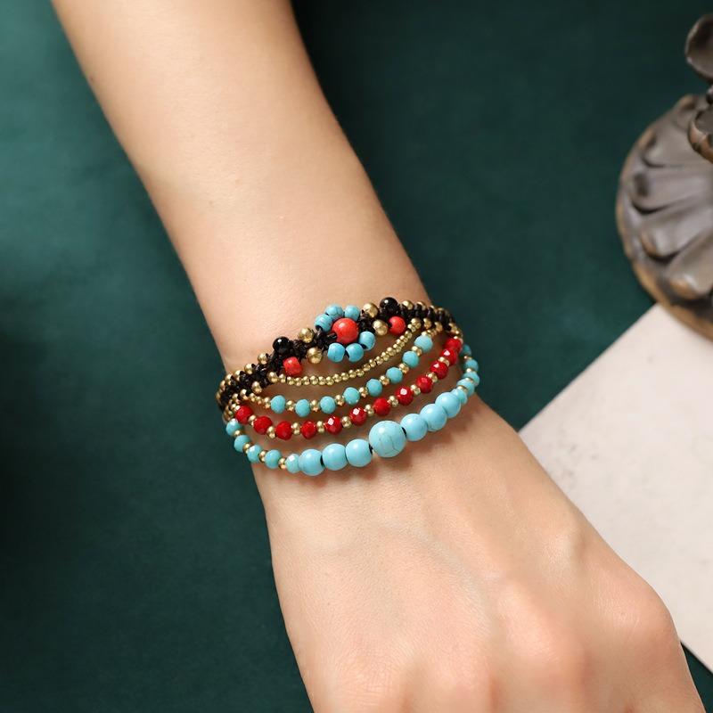

Original woven bracelet Yunnan retro natural stone multi-layer Bohemian exotic wind hand rope for women