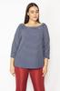 Women's Style Plus Size Tunic Large Size Navy Blue Striped Tunic With Elastic Collar And Gathering Detail On The Sleeves