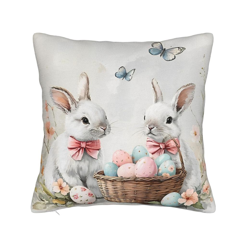 Eggs Easter Bunny Square Pillow Case Polyester Cushions for Sofa   Novelty Pillowcover Home Decor