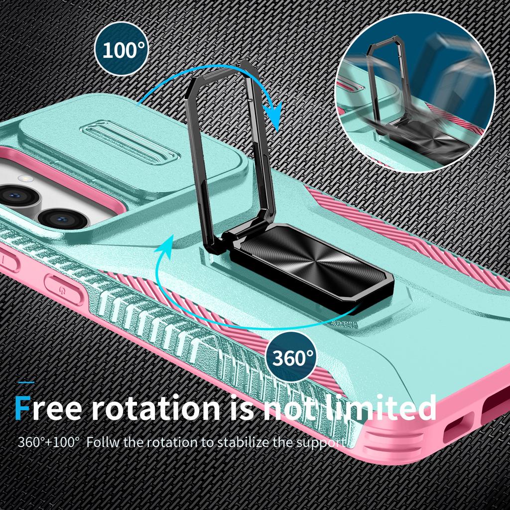 For Samsung Galaxy S23 FE Kickstand Case TPU+PC Phone Protector with Slide Lens Cover