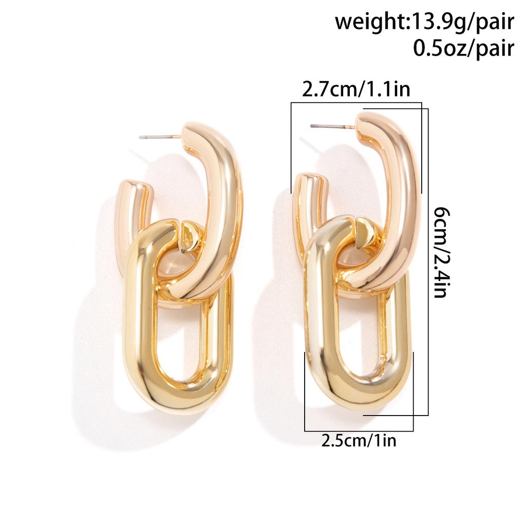 Vintage Geometric U-Shape Link Hoop Earrings for Women Trendy Punk Metal Round Circle Piercing Earrings Jewelry Accessories Gift