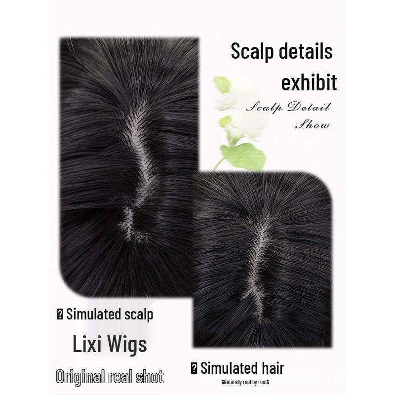 Women's Korean Lolita Style Black Tea Long Straight Wig - Breathable Full Head Middle Part