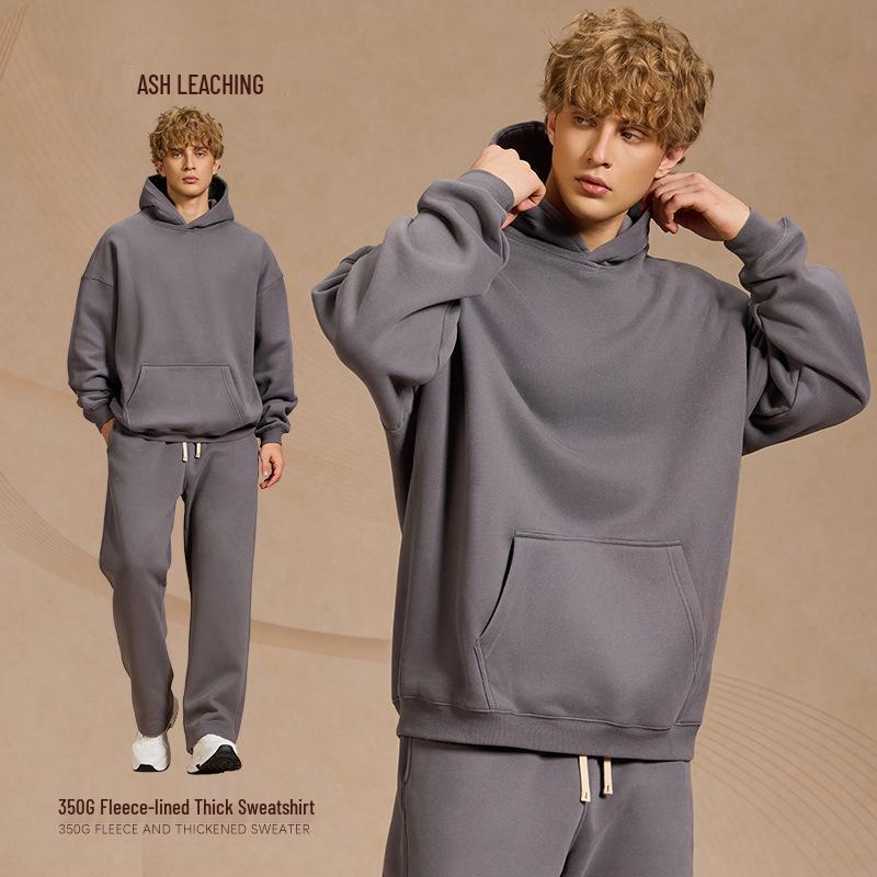 2025 A/W Men's Oversized Hoodie & Sweatpants Set: Trendy Loose Plus Velvet, Thickened and Comfortable
