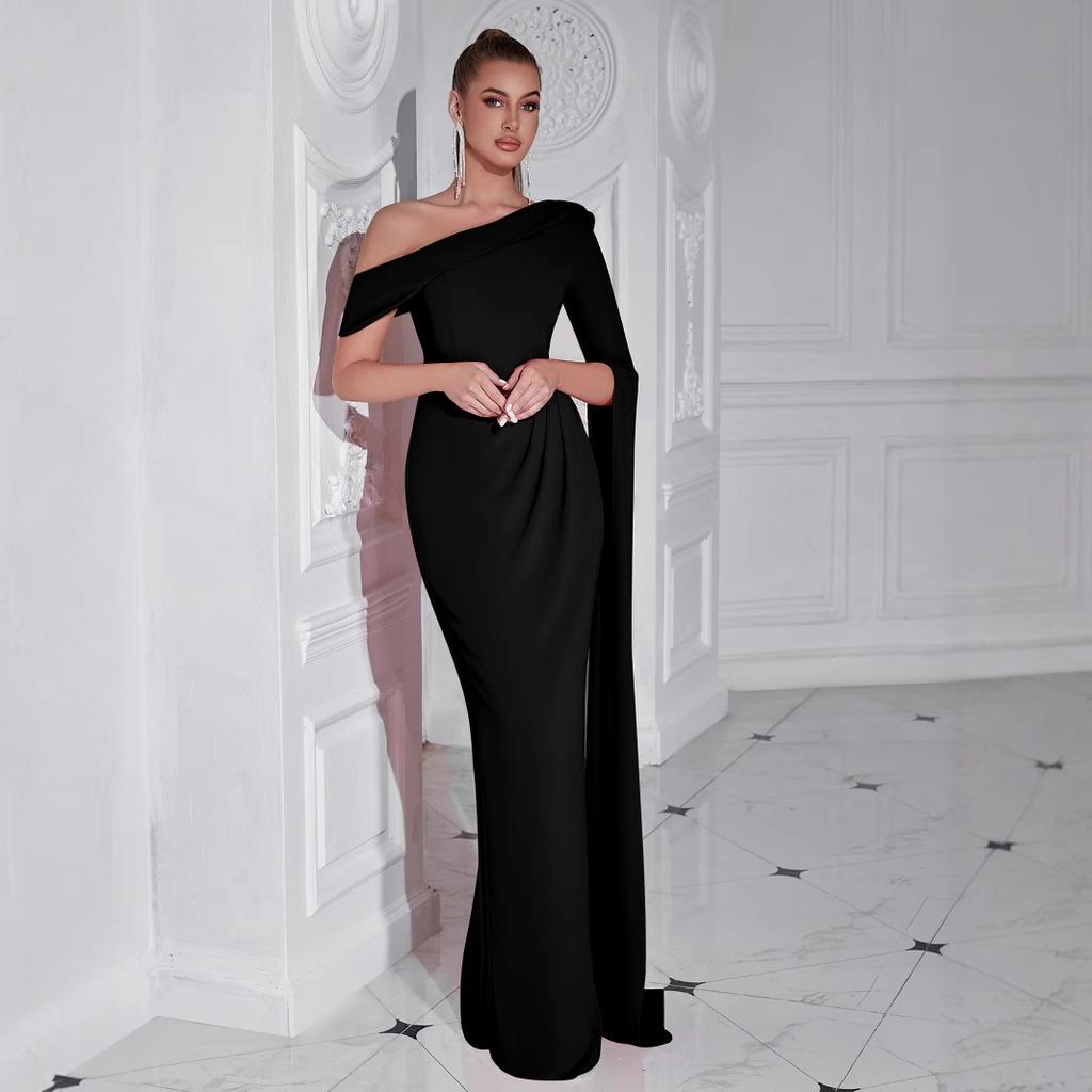 New European and American fashion, elegant and sexy dresses, slanted shoulder single-sleeved pendants, celebrity cocktail evening dresses