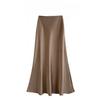 Women's High Waist Glossy Satin Mermaid Midi Skirt