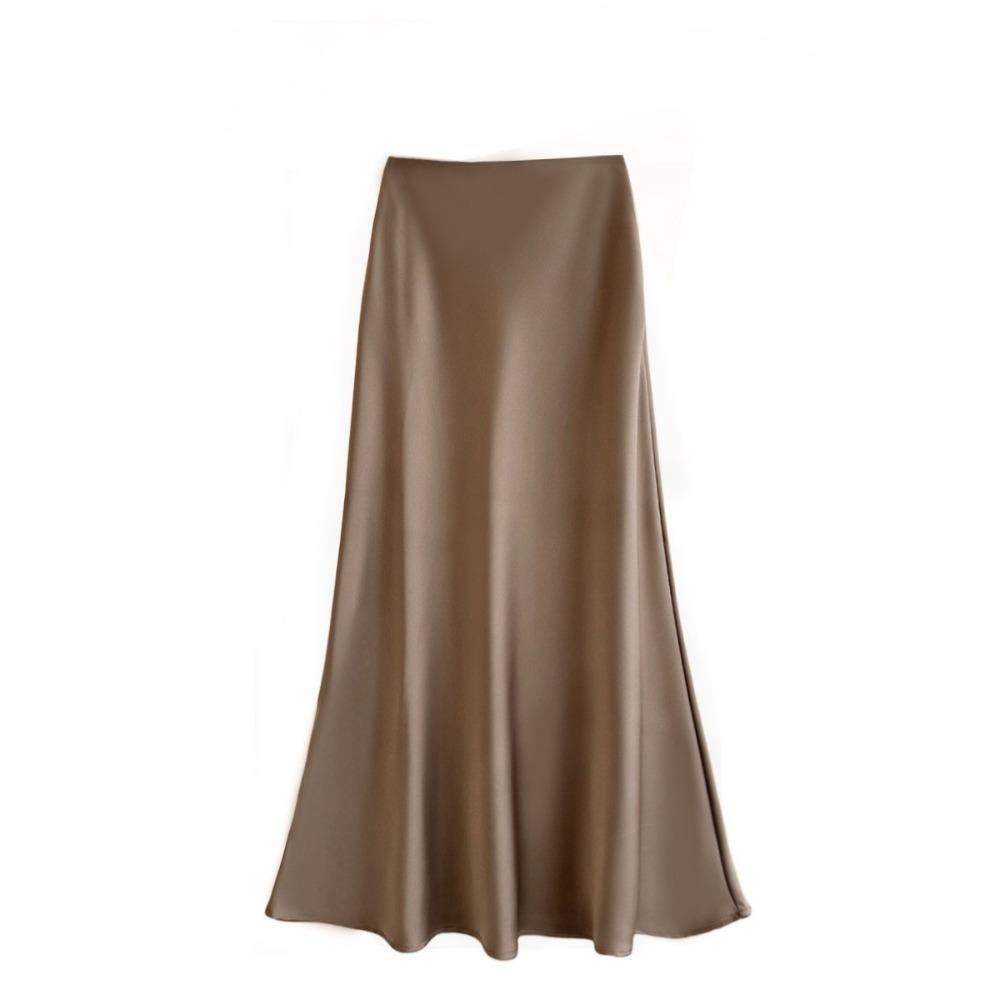 Women's High Waist Glossy Satin Mermaid Midi Skirt