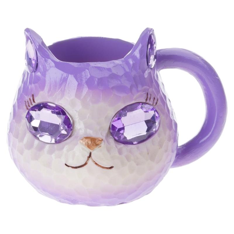 Художественные Хрустальные Кошачьи Мордочки Кофейные Кружки Ручной Работы Смола Геода Дизайн Уникальный Подарок Для Владельцев Кошек Элегантный Декор Для Дома фиолетовый