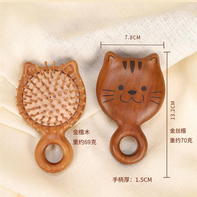 BEPAN Portable Cat Air Cushion Massage Comb Sandalwood Air Cushion Comb Cute Kitten Air Bag Combs Hair Styling Ring Scalp Massage Comb