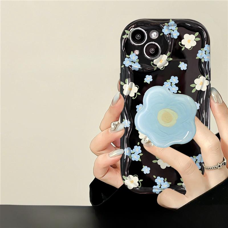 Applicable To Apple 14promax Mobile Phone Case IPhone 13 Full Screen Floral Bracket 11/12 Mini Silicone Anti-fall