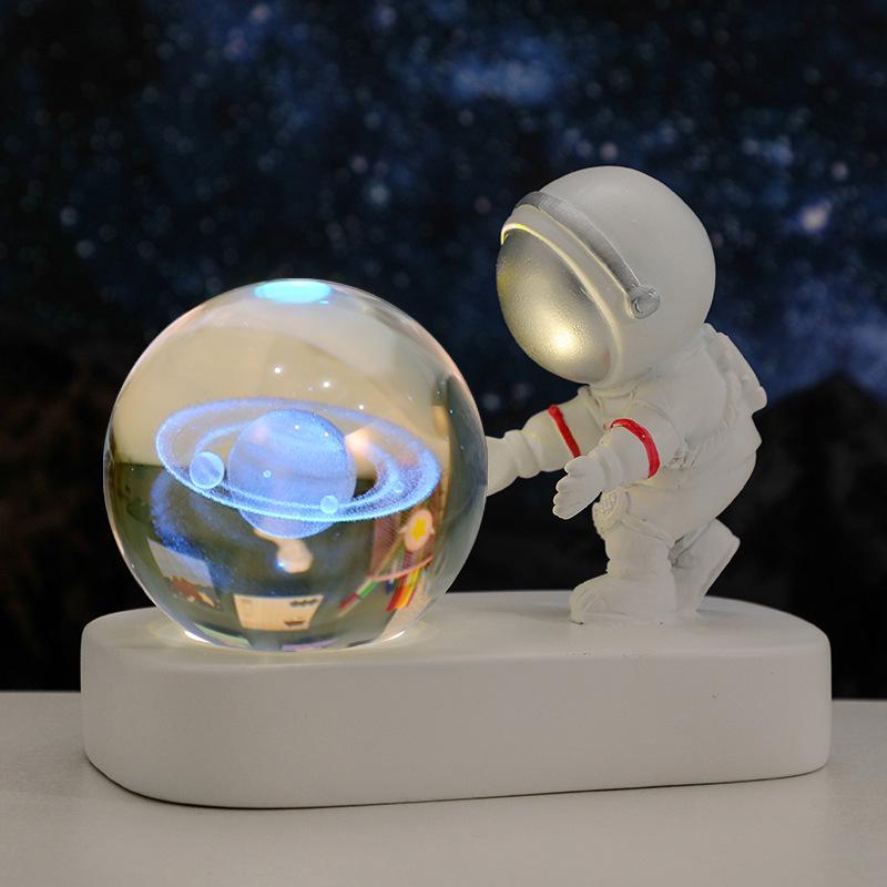 Creative Astronaut Night Light with Crystal Ball Base - Moon Festival Gift Ornament
