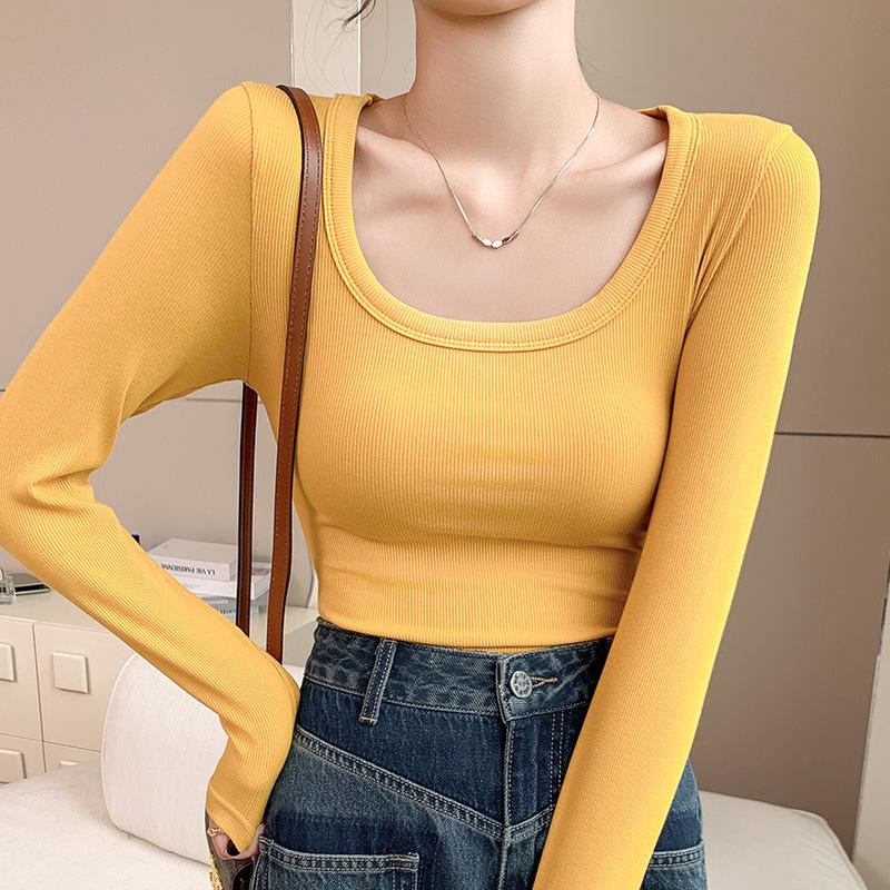 Threaded Large Square Collar Women's Slim Modal T-Shirt - Spring/Autumn 2025