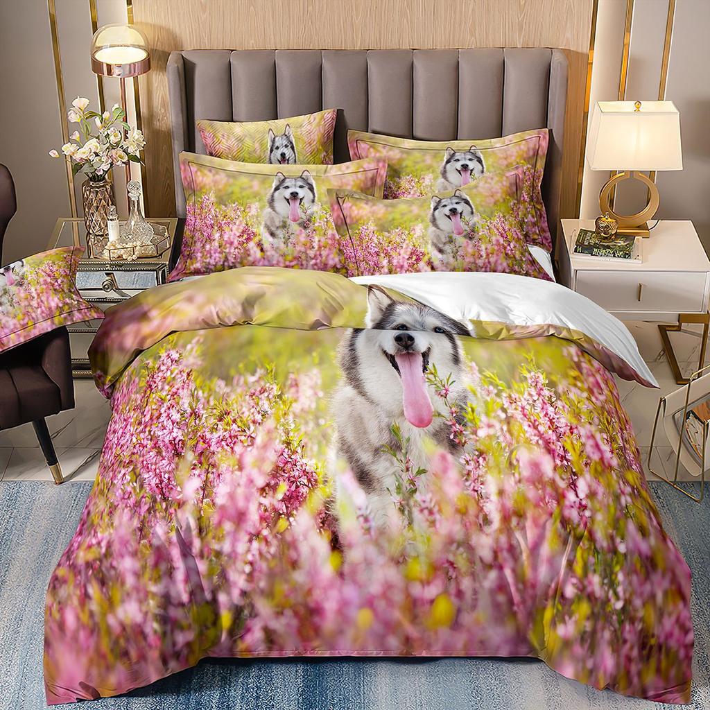 3D-gedruckte Bettwäsche Schäferhund Bettbezug Haustierhund Dreiteilige Heimtextilien