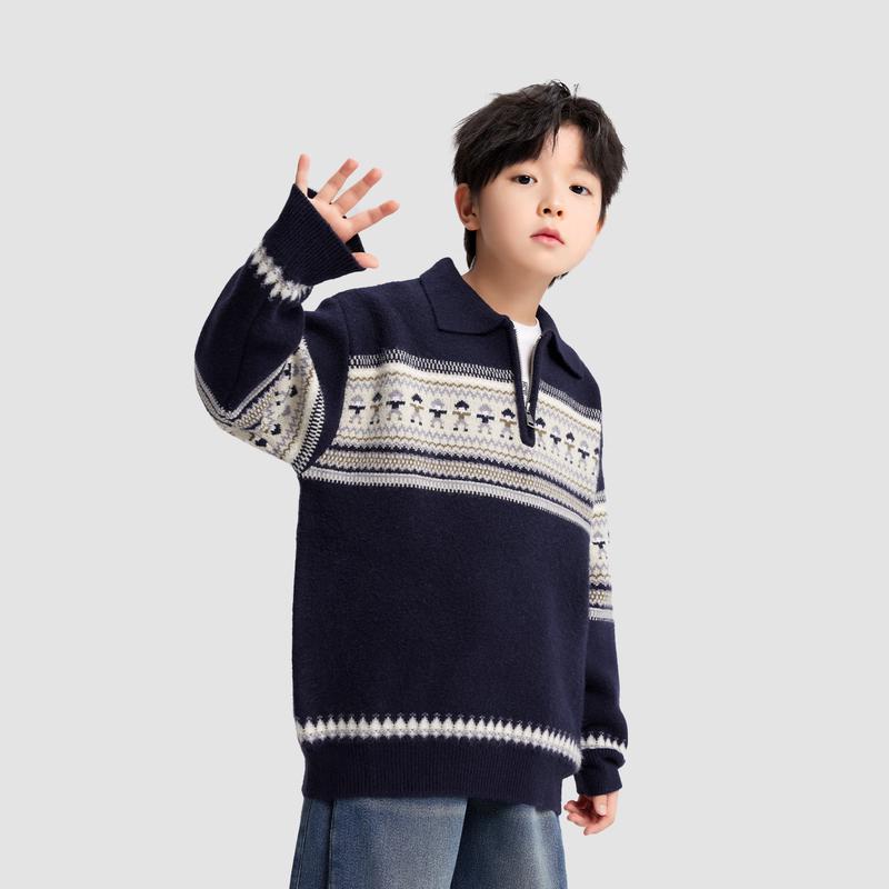 Jungen Fair Isle Strick Polo Pullover