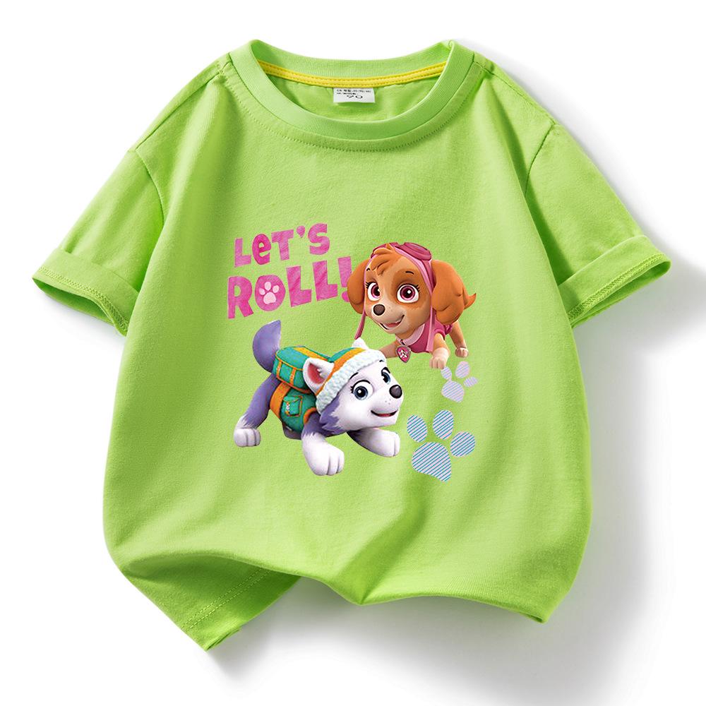 PAW Patrol Girls' Cartoon Print Short Sleeve Cotton T-shirt, Round Neck Pullover, Summer New Arrival
