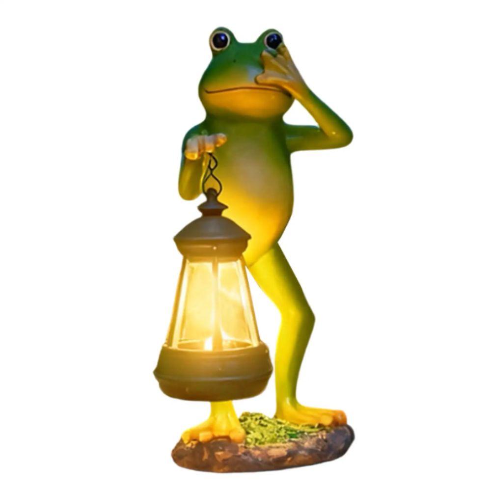 Solar Powered Solar Frog Lantern LED Light Animal Figurine Solar Garden Statue Waterproof Resin Pathway Decor
