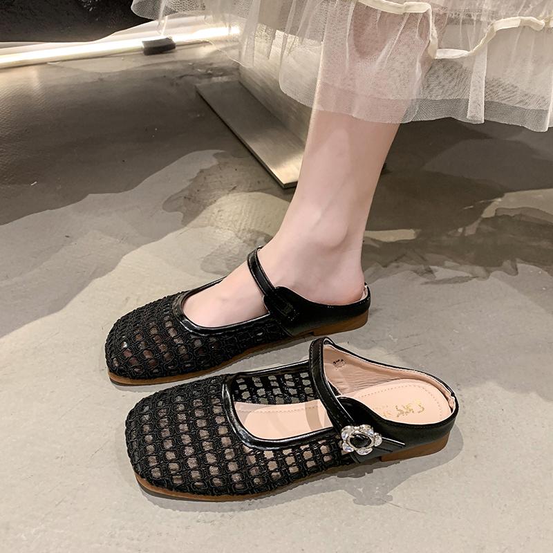 

Fashion Mesh Breathable Flat Slippers Women Elegant Weaving Shallow Mary Jane Shoes Comfort Buckle Casual Shoes Zapatos 35 чорний