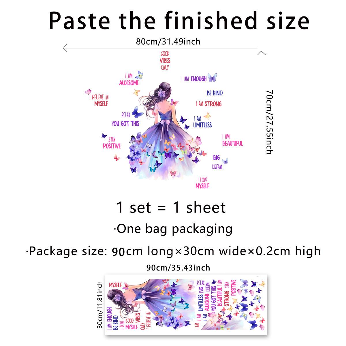 

Маленькая девочка спиной Английский слоган Наклейка на стену с бабочками Фоновая стена Украшение комнаты Наклейка на стену Самоклеящаяся