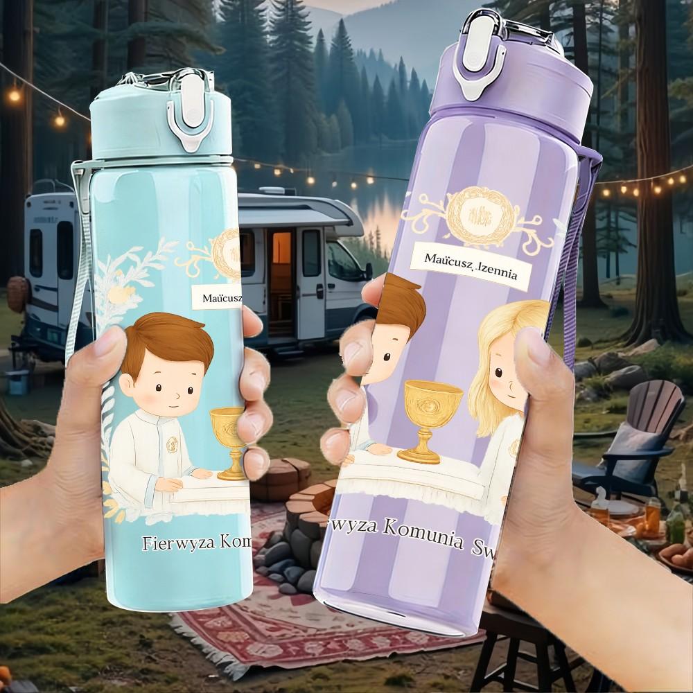 1PC Two Kids Communion Ceremony Line 750ml Color Plastic Sports Water Bottle Leakproof Flip Straw Lid Suitable for Sports Office Home Use