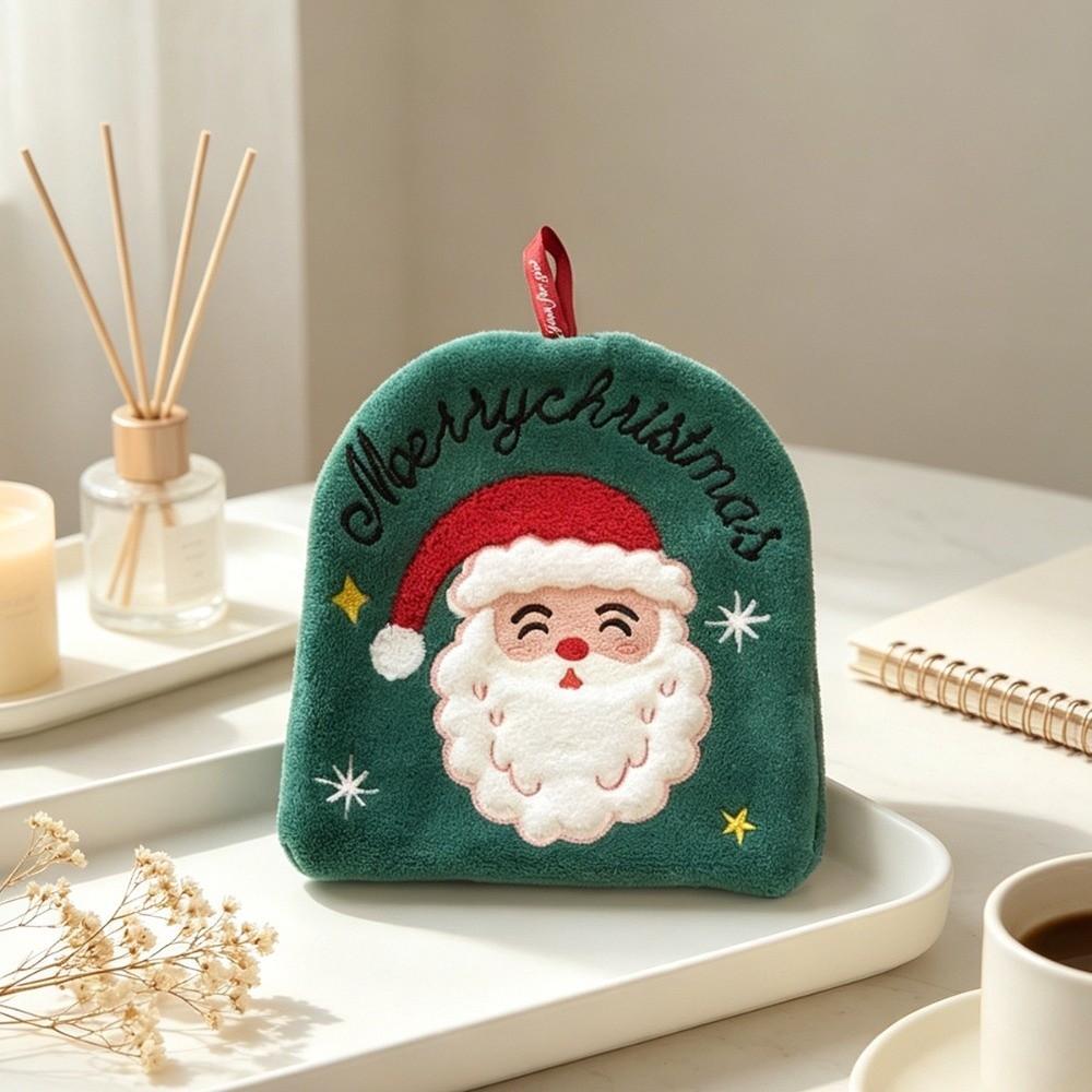 Coral Fleece Christmas Hand Towels Quick-drying Cleaning Dishcloths Xmas Decor