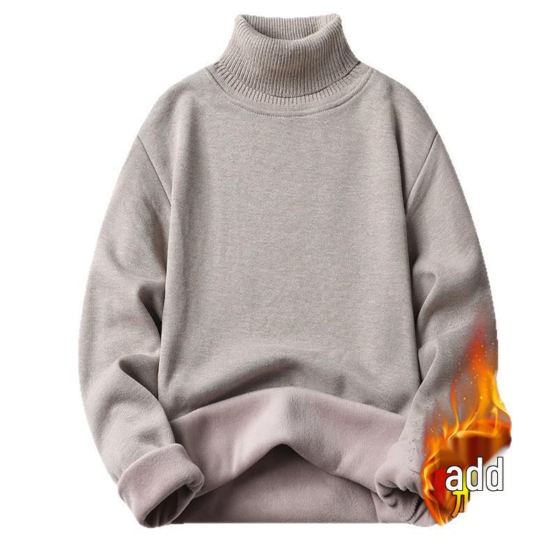 Men's Plus Velvet Thick Knitwear: Wear-Resistant High-End Wool Sweater with Fold-Over Neck.