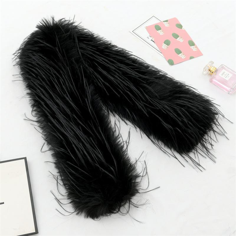 

Fashionable versatile fur scarf, unisex neck warmer, double-layer thickened, warm and elegant faux fur scarf, fisherman hat 90*14cm чёрный