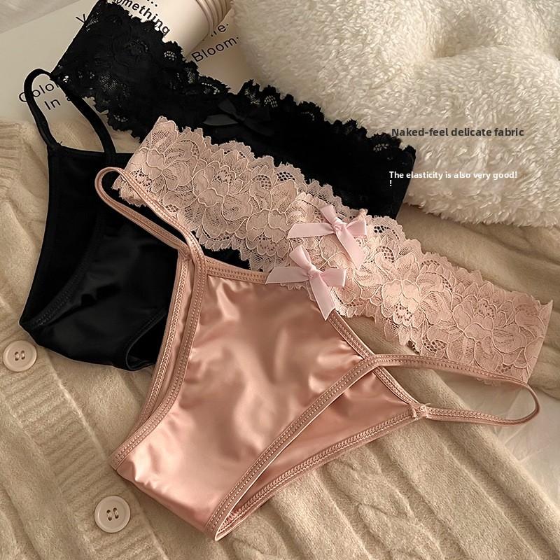 Ladies Summer Thin Sexy Lace Lace Satin Hollow Low Waist Triangle Briefs