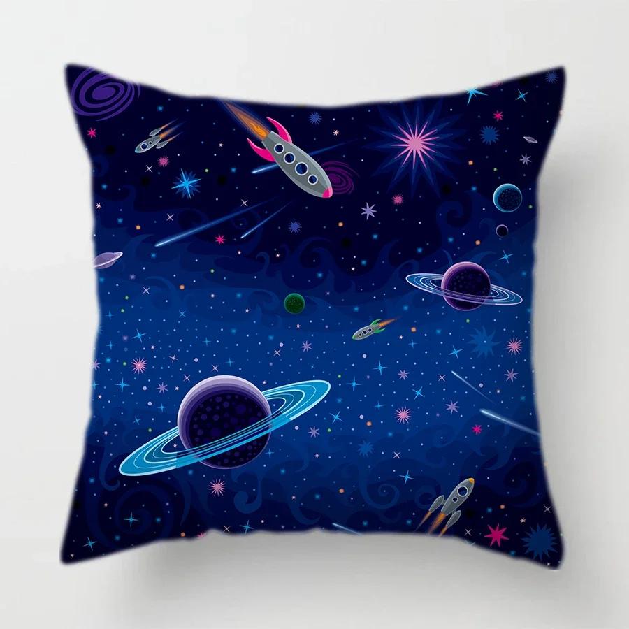 45X45Cm Universe Theme Cushion Cover Space Dream Astronaut Planet Decorative Pillows Case For Sofa Home Kids Room Pillowcase