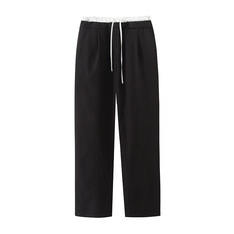 

2025 Spring Women s Fashion: European & American Style Color Block Drawstring Casual Pants Extra Small чёрный