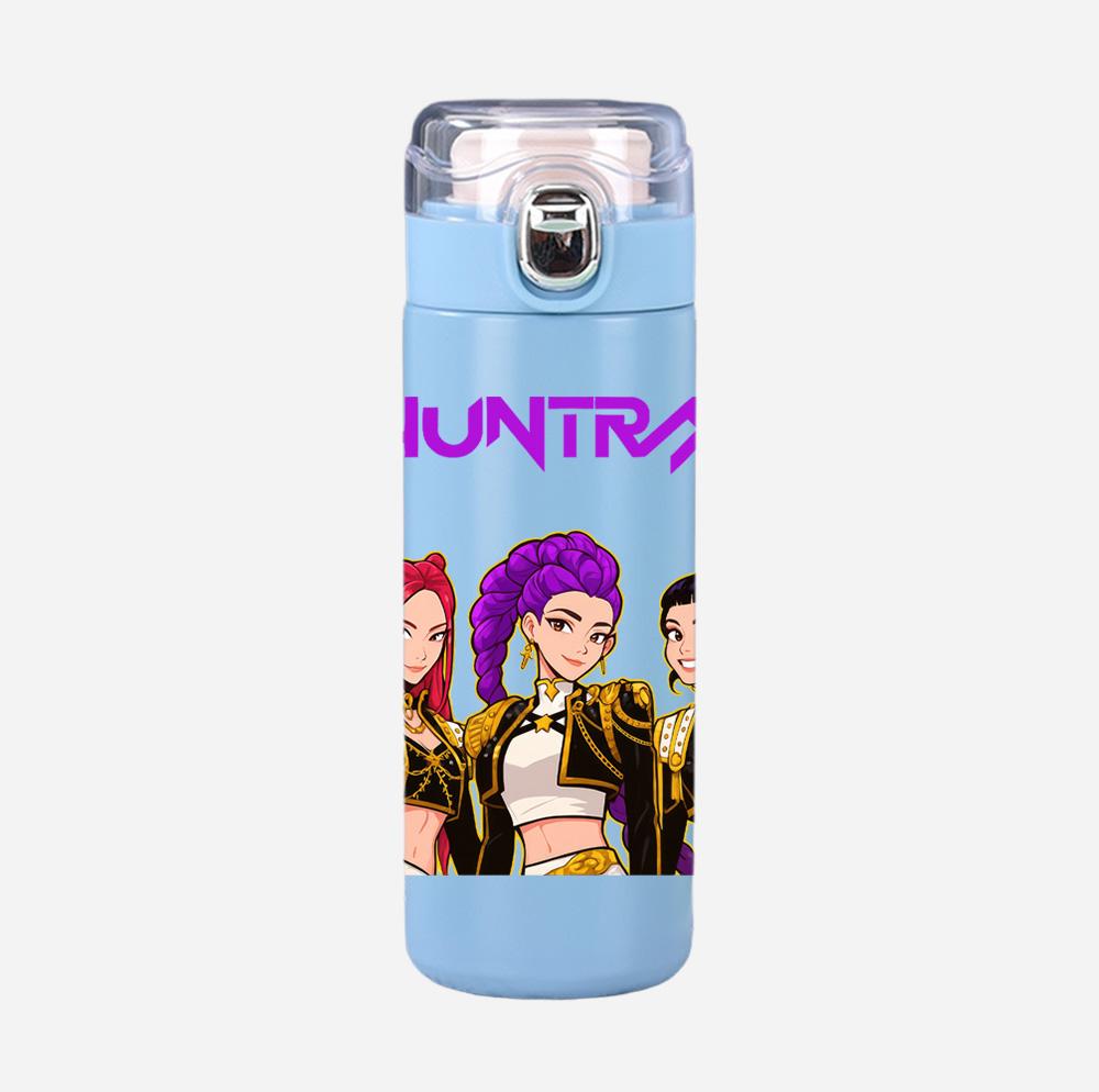 Anime K-Pop Demon Hunters Printed 400Ml Water Bottle Thermos Cup Portable Stainless Steel Leak Proof Camping Water Cup Kid Gift