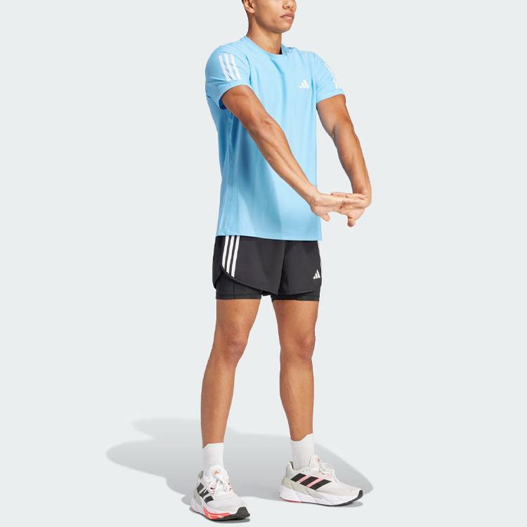Adidas Three-Stripe Logo Print Crew Neck T-Shirt Men Tops Sky-Blue IN1513