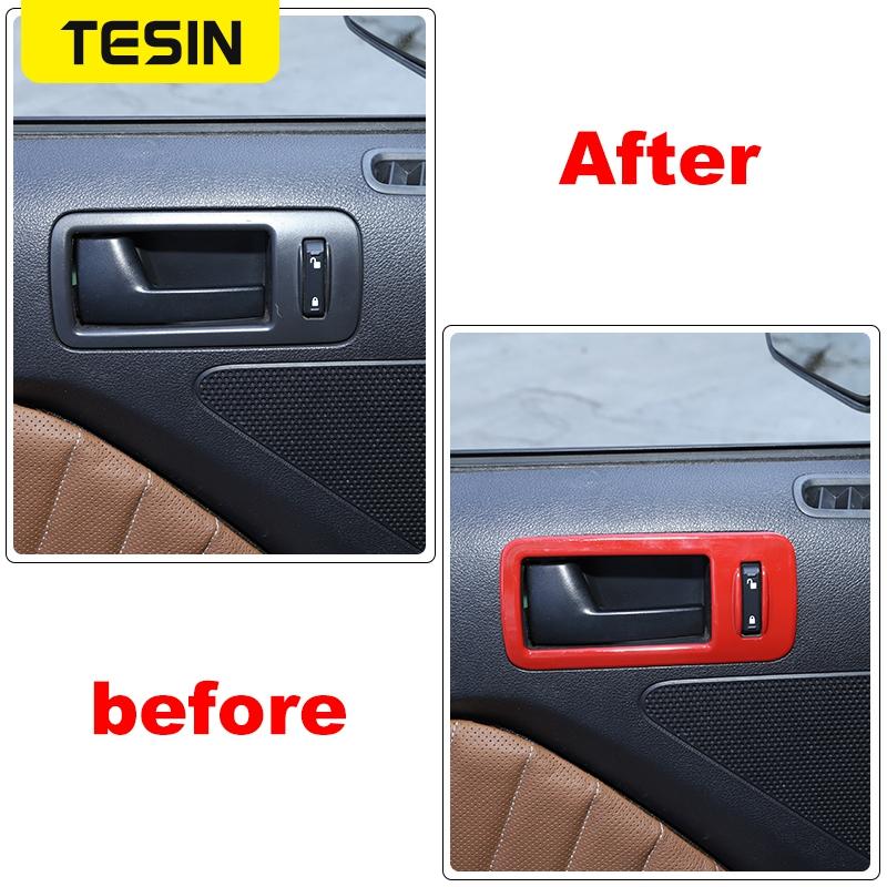 TESIN Car Red Interior Decoration Cover Stickers For Ford Mustang 2009 2010 2011 2012 2013 2014 Exterior Accessories Car