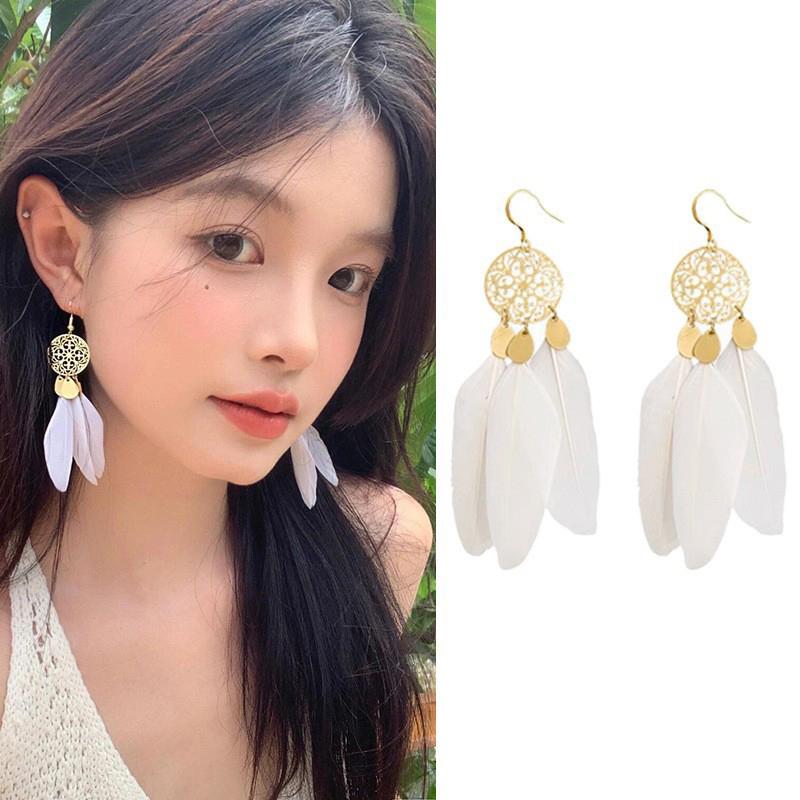 

Богемные винтажные длинные преувеличенные серьги-перья неправильной формы для женщин этнические серьги-гвоздики с перьями праздничные украшения подарок
