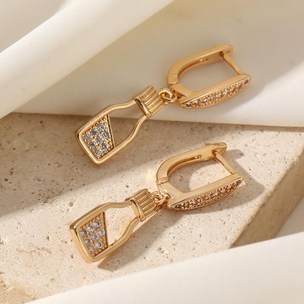 1 Pair Fashion Hollow Bottle Dangle Earrings for Women Cubic Zirconia Jewelry Daily Wedding Party Accessories