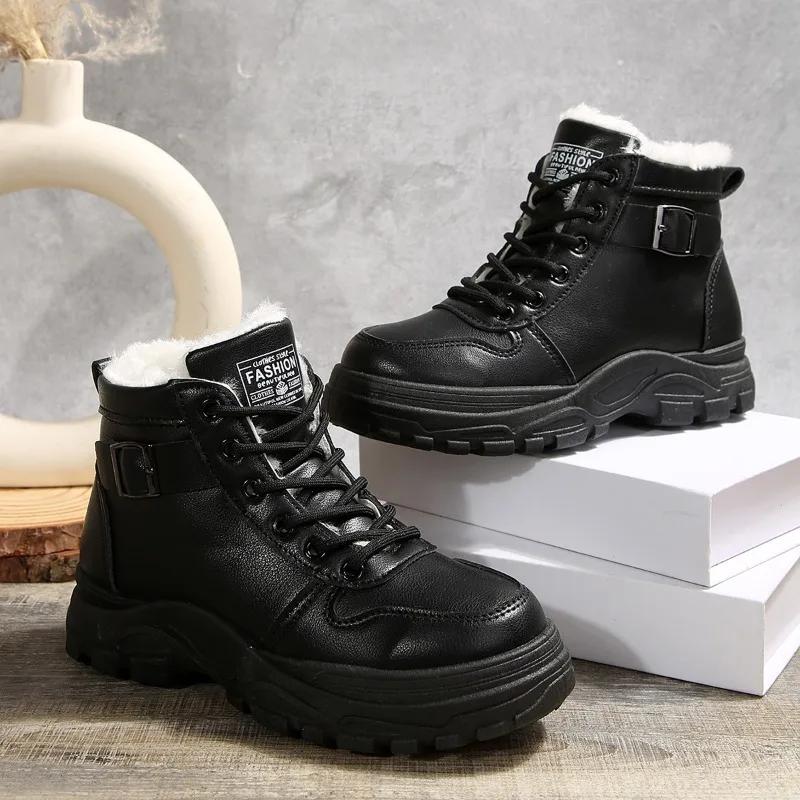 Fashion Women's Sneakers Winter Warm Plush Lined Casual High Top Women's Platform Shoes Lace Up Sneakers Zapatos De Mujer