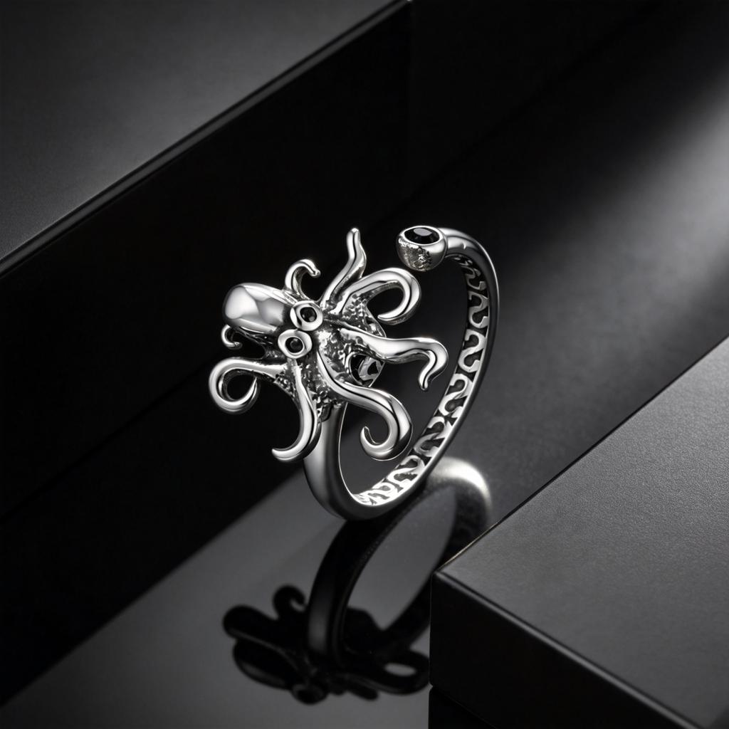 Modischer cooler drehbarer Oktopus-Ring für Männer, offener Ring mit Oktopus-Tentakeln aus Edelstahl, Unisex-Fingerring-Geschenk