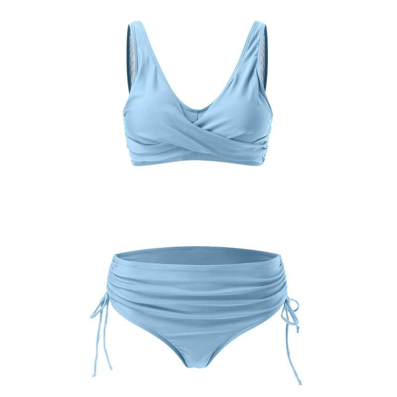 New Solid Color Cross-strap Sexy Halter Split High-waisted Bikini Swimsuit