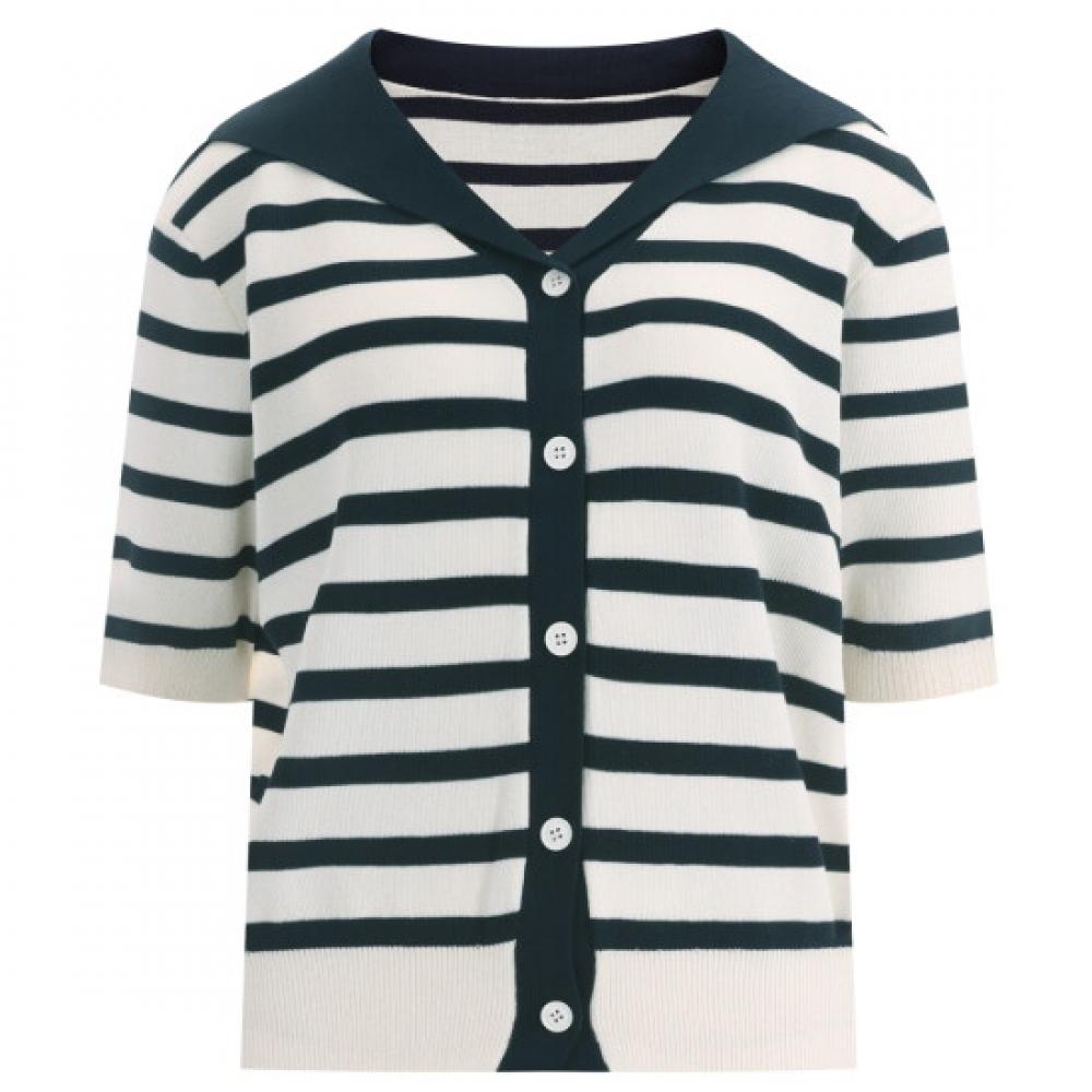 Shop Women S Stripe SaiLor CoLLar Y Button Short SLeeve Knit Cardigan ivorY L