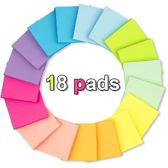 (18 Pack) Pop Up Sticky Notes Refill,3x3 in Popup Notepads,Accordion Stickies Super Sticking Power,Office School Memo Note Pads Bright Colors,Post on