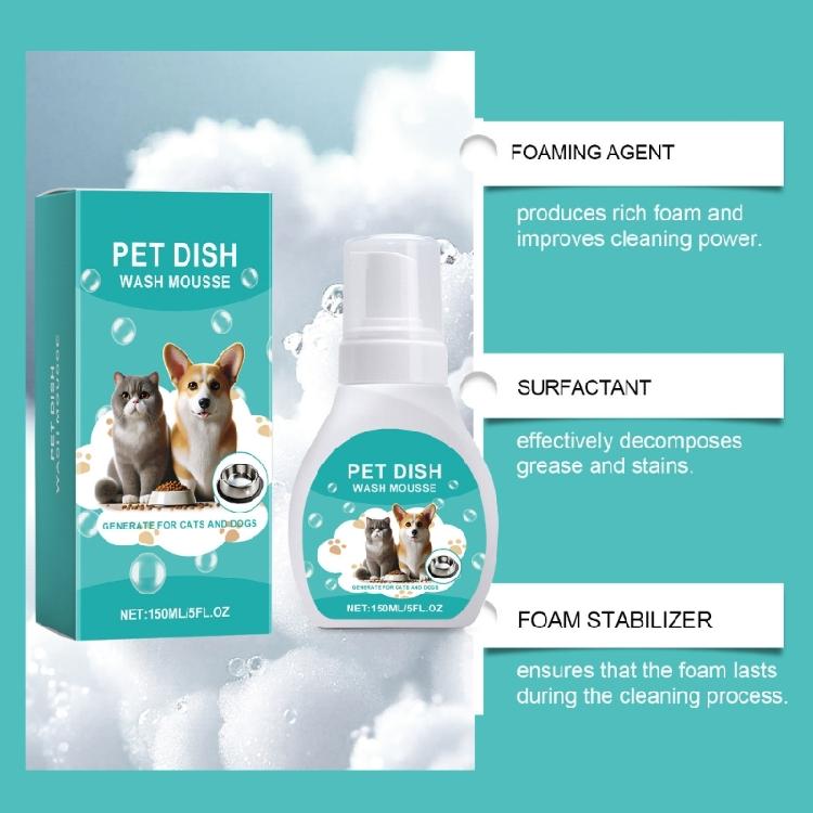 Enzymatischer Haustiernapf-Reiniger Mousse 150ml Tägliche Anwendung für Haustiergeschirr Sicheres Spülmittel für Haustiergeschirr