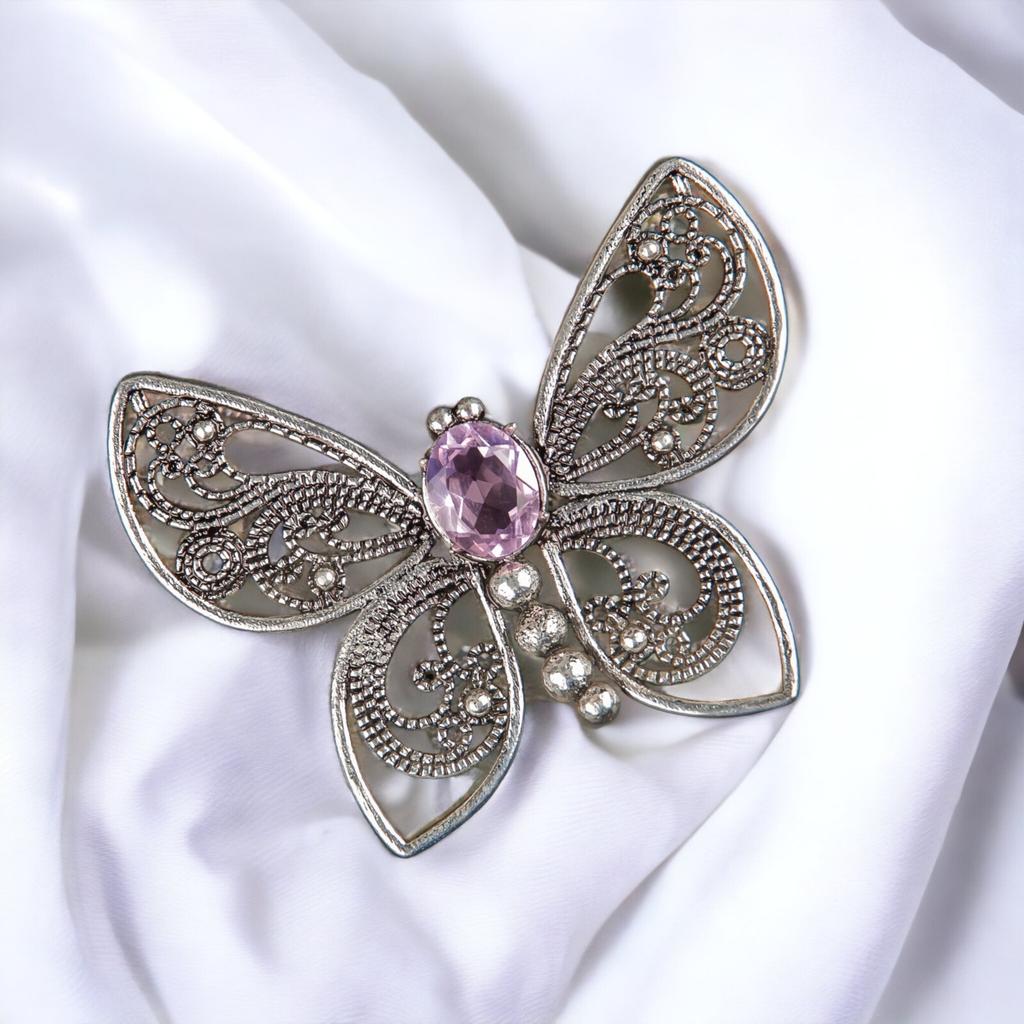 Natural Gemstone Butterfly Pendant, Elegant And Artisan Jewelry 925 Silver 1.66" CP-13