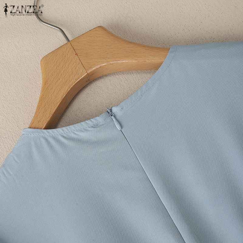 ZANZEA Kadın Günlük Yuvarlak Yaka 3/4 Kol Dantel Patchwork Bluz