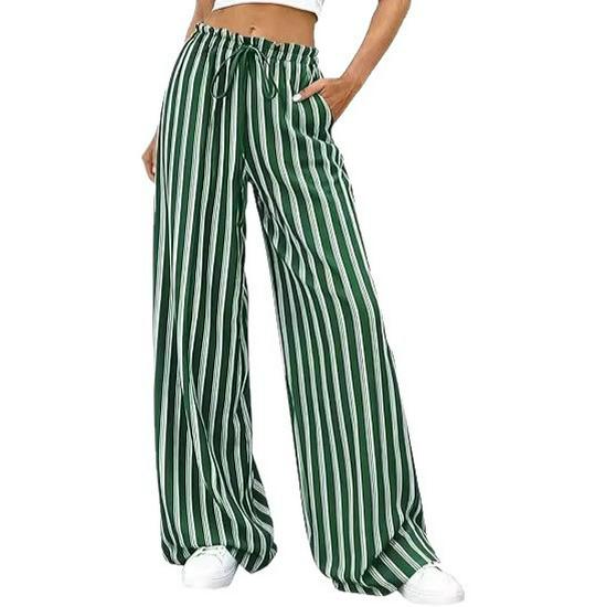 2026 Fashion Striped Elastic Waist Wide Leg Casual Pants